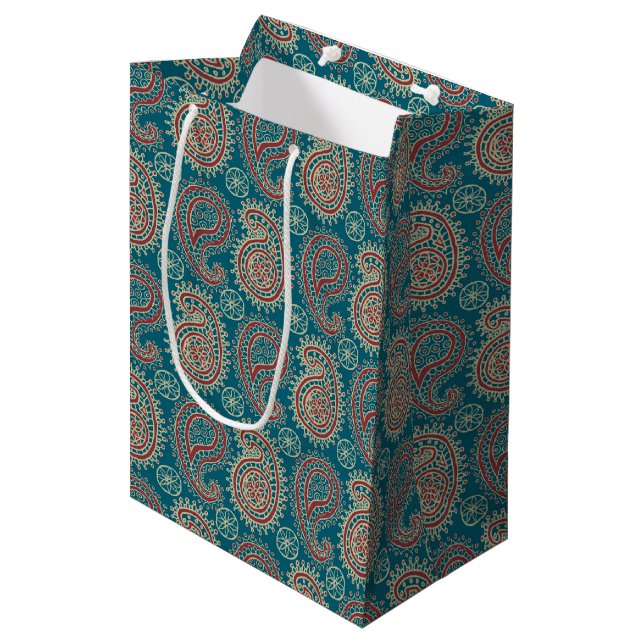 Bolsa de regalo de paisley pekinés azul rojo (Angulo Anverso)