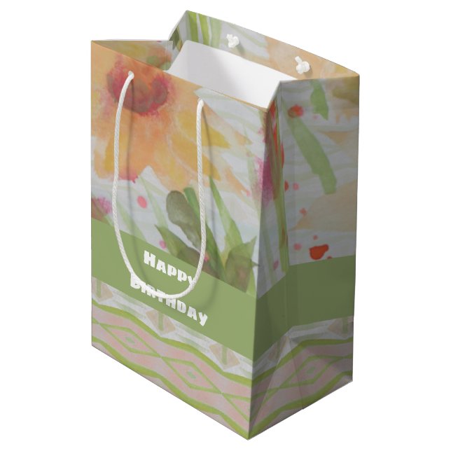 Bolsa de regalo de papel medio acuarela floral (Angulo reverso)