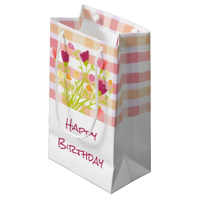 Bolsa de regalo de papel pequeño con bonito y flor (Angulo Anverso)