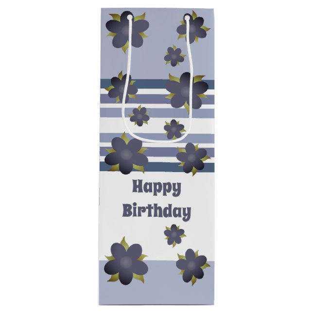 Bolsa de regalo de raya floral azul (Anverso)