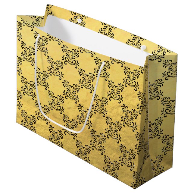 Bolsa de regalo de Relieve metalizado dorado Faux  (Angulo Anverso)