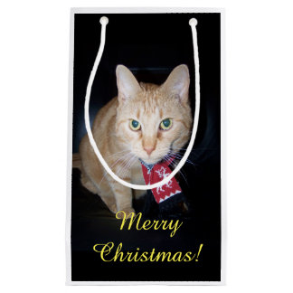 Bolsa de regalo de un gato naranja con Navidades d