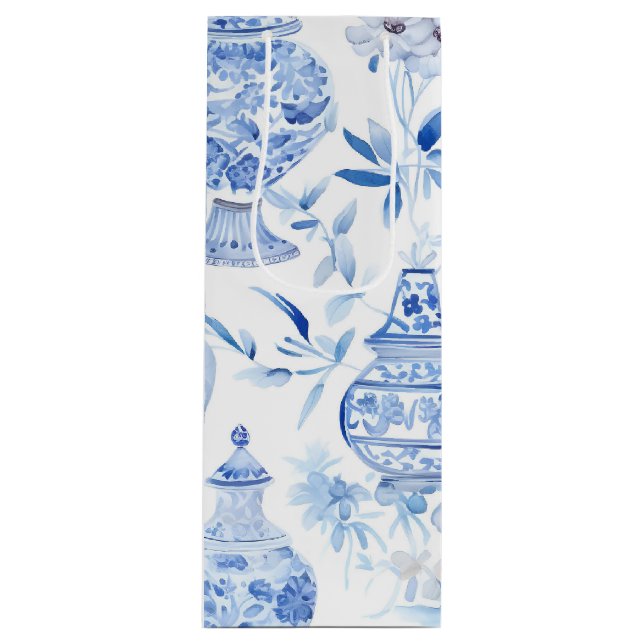 Bolsa de regalo de vino azul Chinoiserie (Anverso)