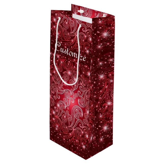 Bolsa de regalo de vino Celestial Red Swirls & Sta (Angulo Anverso)