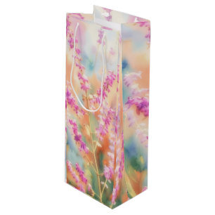 Bolsa de regalo de vino con flores rosadas