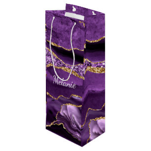 Bolsa de regalo de vino con purpurina dorada con n