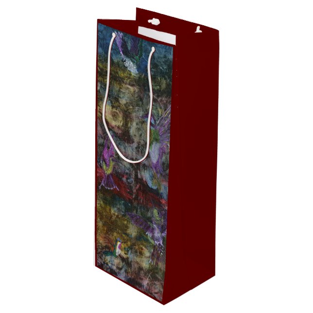 Bolsa de regalo de vino de colibríes en vuelo (Angulo Anverso)