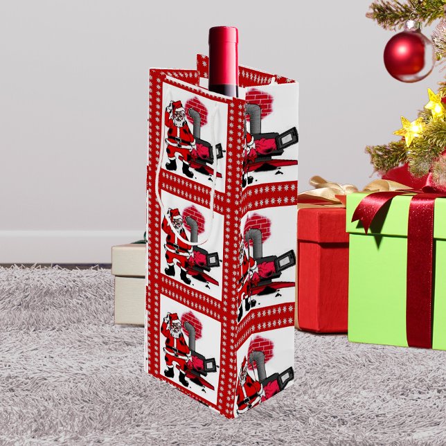 Bolsa de regalo de vino de la Quema de carne de va (Vintage Santa and Coal Stove Burner Wine Gift Bag)