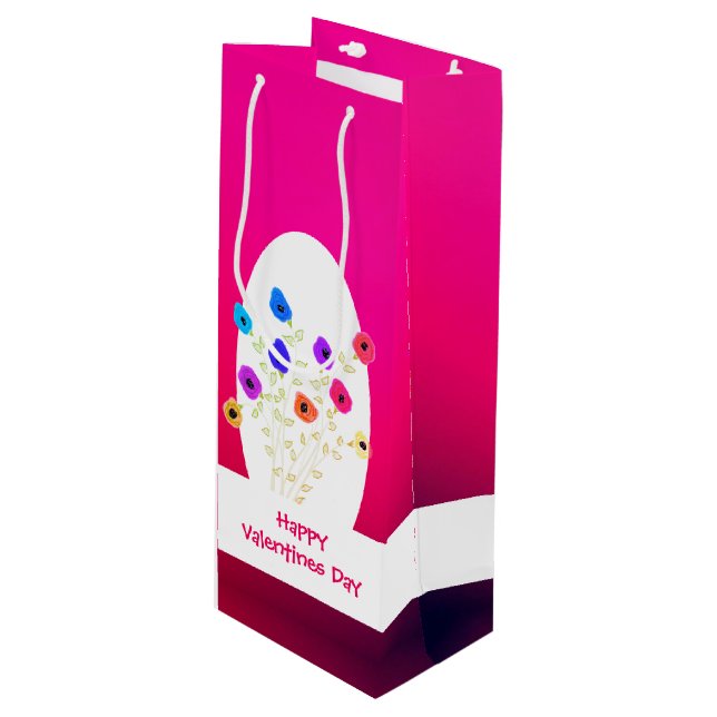 Bolsa de regalo de vino de San Valentín con flores (Angulo Anverso)