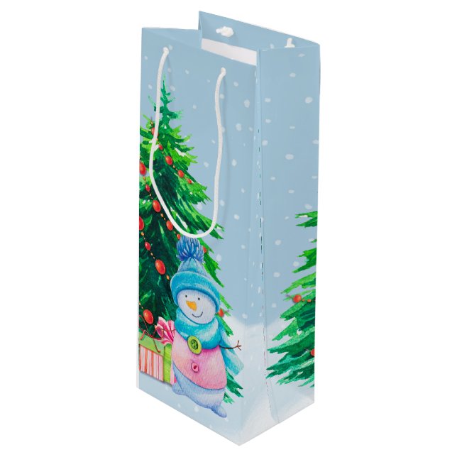 Bolsa de regalo de vino de Snowmen Wind Wonderland (Angulo Anverso)