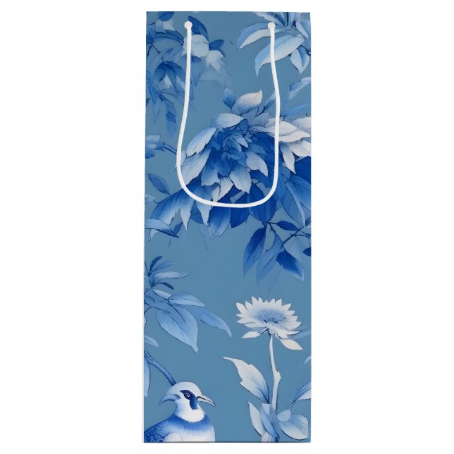 Bolsa de regalo de vino floral Chinoiserie azul (Anverso)