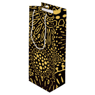 Bolsa de regalo de vino floral étnico de oro negro