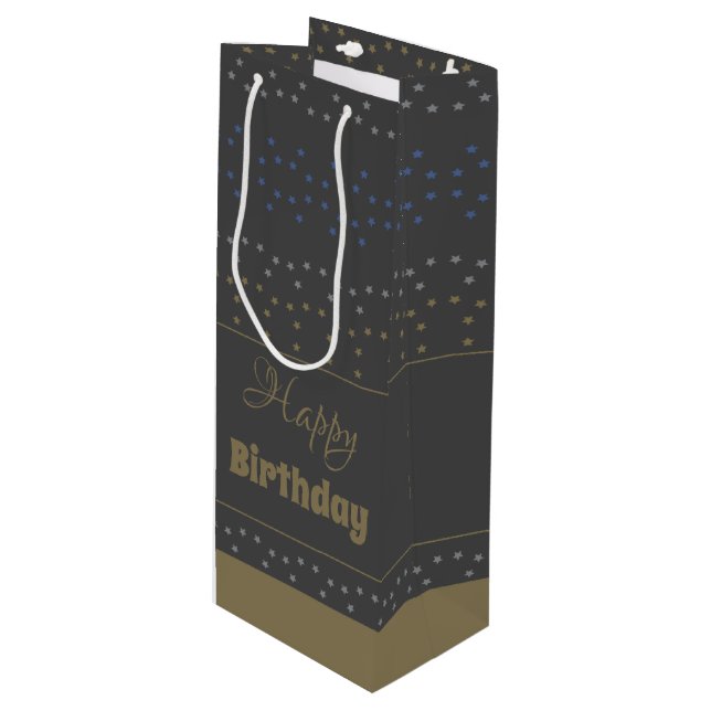 Bolsa De Regalo De Vino Gris Oscuro Con Estrellas  (Angulo Anverso)