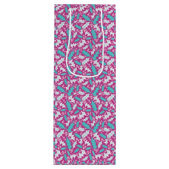 Bolsa de regalo de vino Magenta Holly (Anverso)