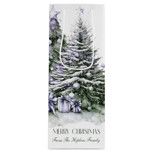 Bolsa de regalo de vino morado y verde de los árbo (Anverso)