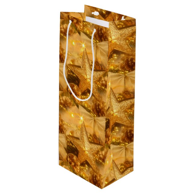 Bolsa de regalo de vino Navidades dorados (Angulo Anverso)