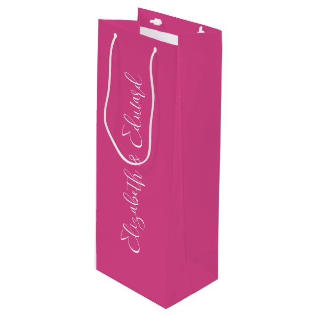 Bolsa de regalo de vino - Texto rosa y blanco (Angulo Anverso)