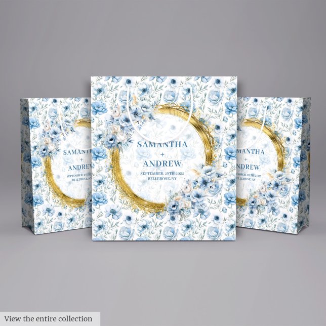 Bolsa de regalo del Boda de oro azul Boho Pastel r (Romantic Boho Pastel Blue Gold Wedding Gift Bag)