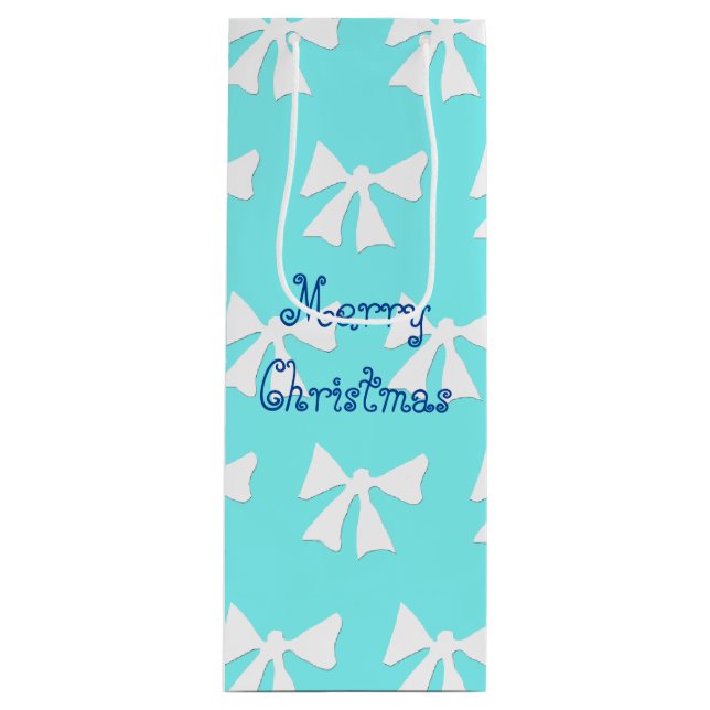 Bolsa de regalo del patrón Aqua Blue and White Bow (Anverso)