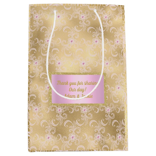 Bolsa de regalo elegante de encaje rosa dorado (Anverso)