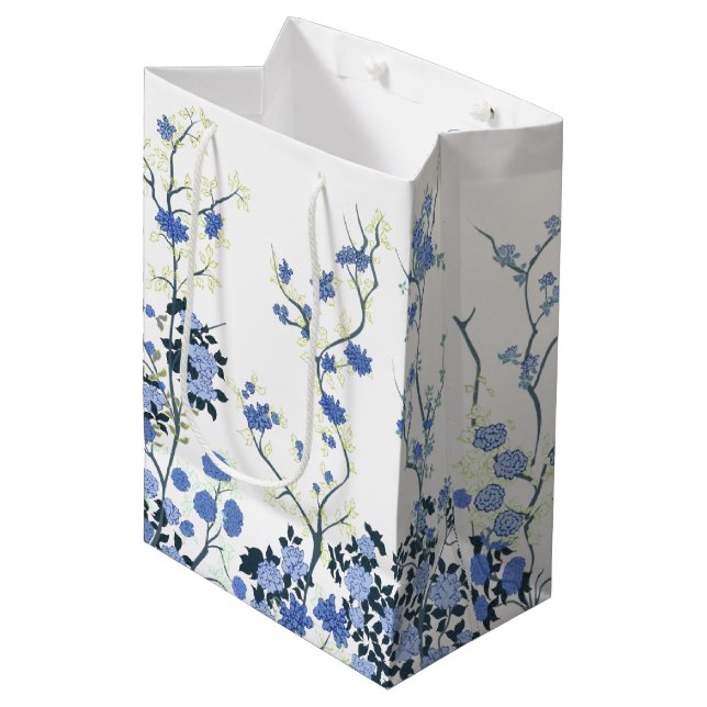 Bolsa de regalo floral azul y blanco (Angulo Anverso)