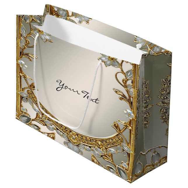 Bolsa de regalo floral blanca ornamentada en oro (Angulo Anverso)