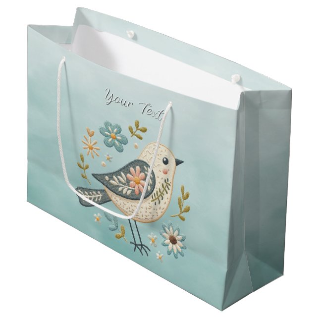 Bolsa de regalo floral de ave verde pequeña (Angulo Anverso)