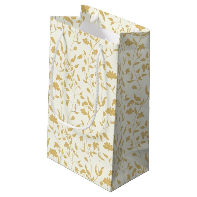 Bolsa de regalo floral de crema y oro (Angulo reverso)
