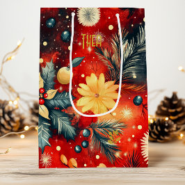 Bolsa de regalo floral de personalizado rojo y oro