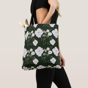 Bolsa de regalo floral negra con rosa blanca