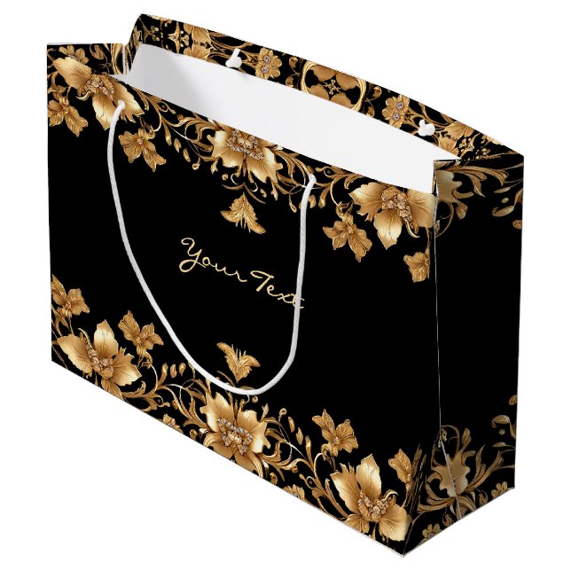 Bolsa de regalo floral ornamentada de oro negro (Angulo reverso)