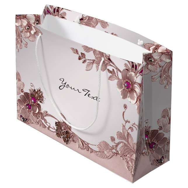 Bolsa de regalo floral ornamentada rosa (Angulo reverso)