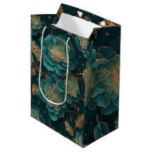 Bolsa de regalo floral Verde azulada y bronce