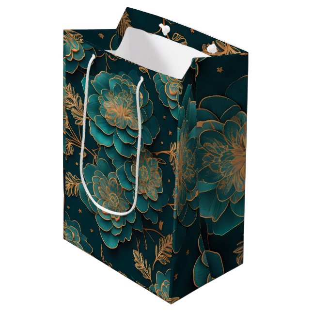 Bolsa de regalo floral Verde azulada y bronce (Angulo Anverso)