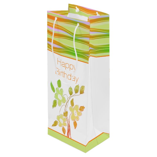 Bolsa de regalo floreada naranja y verde (Angulo reverso)