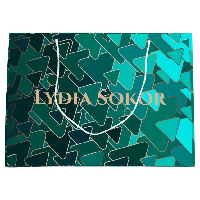 Bolsa de regalo geométrica Verde azulada y de oro  (Anverso)