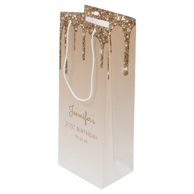 Bolsa de regalo Glitter Drip Cumpleaños 21 Dorado (Angulo Anverso)