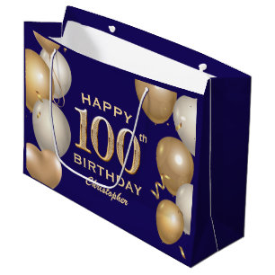 Bolsa De Regalo Grande 100.º Balón azul y oro de la Marina del cumpleaños