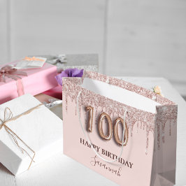 Bolsa De Regalo Grande 100 cumpleaños purpurina rosa rubor oro rosa