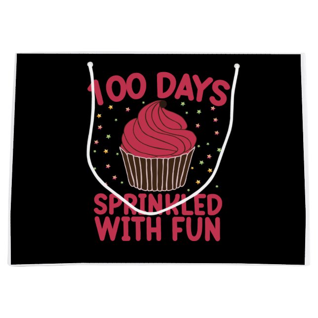 Bolsa De Regalo Grande 100 Días Salpicados De Diversión Cupcake Colegiala (Anverso)
