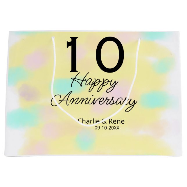Bolsa De Regalo Grande 10 wedding anniversary yellow pastel name retro bo (Anverso)