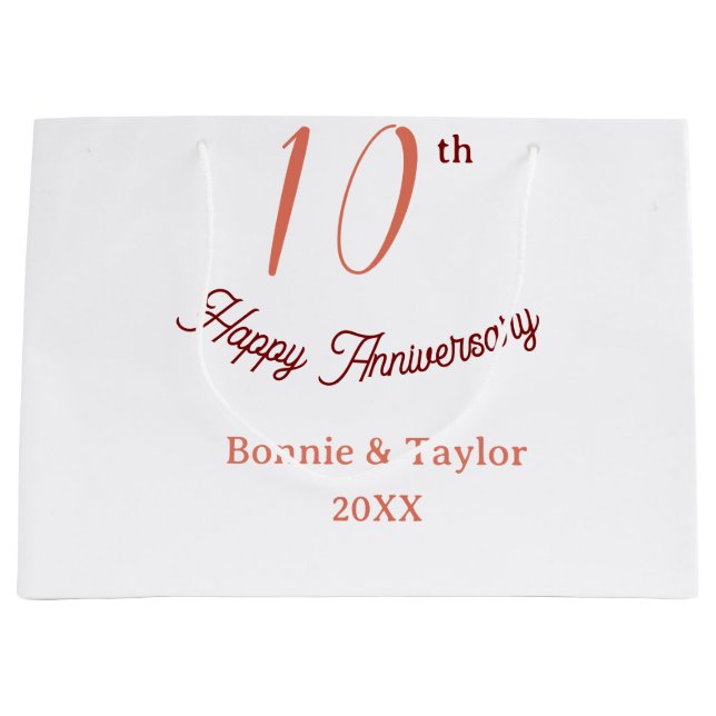 Bolsa De Regalo Grande 10th wedding anniversary peach pastel name retro b (Anverso)