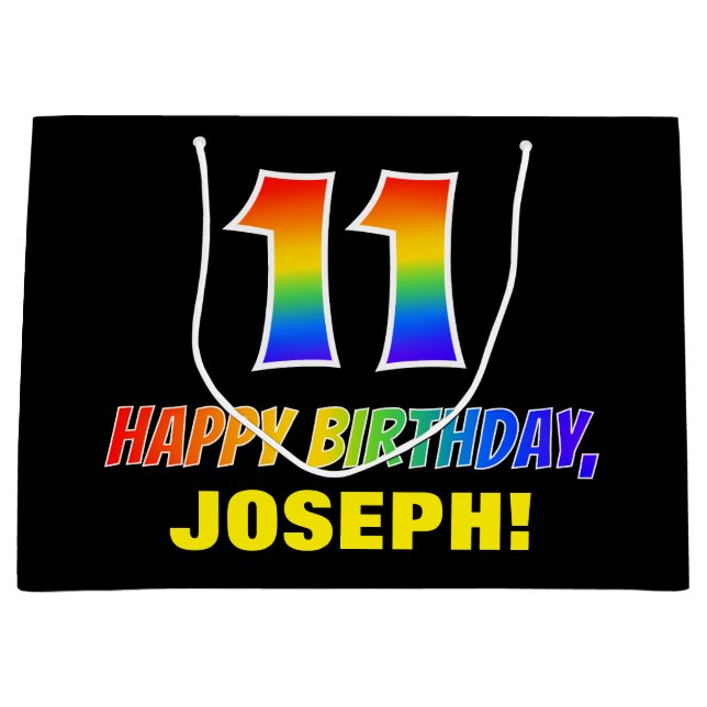 Bolsa De Regalo Grande 11º cumpleaños: audaz, divertido, simple, arcoiris (Anverso)