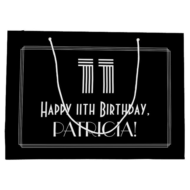 Bolsa De Regalo Grande 11º Cumpleaños — Look Inspirado en Art Deco "11" y (Reverso)