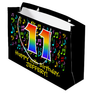 Bolsa De Regalo Grande 11 Aniversario - Coloridos símbolos musicales, arc