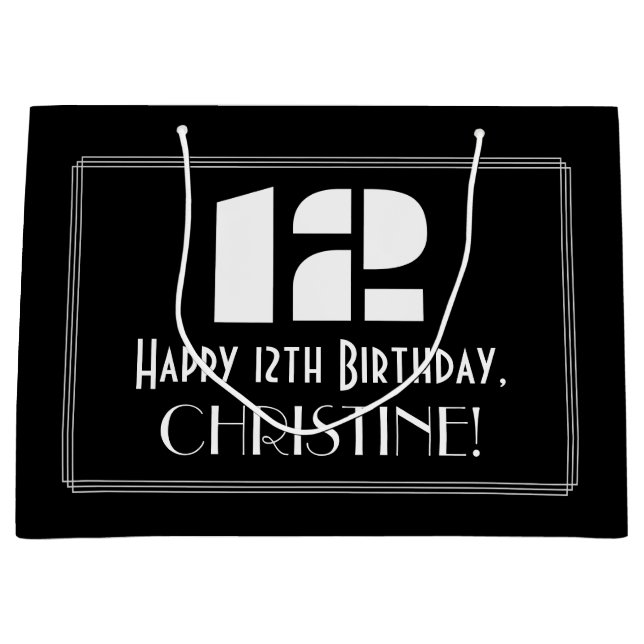 Bolsa De Regalo Grande 12.º cumpleaños ~ Art Deco Inspirado Aspecto "12"  (Anverso)