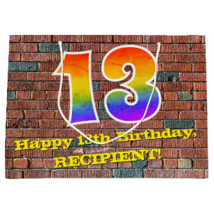 Bolsa De Regalo Grande 13.º cumpleaños: Arcoiris divertido, inspirado en