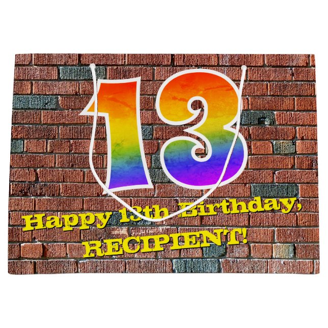 Bolsa De Regalo Grande 13.º cumpleaños: Arcoiris divertido, inspirado en  (Anverso)