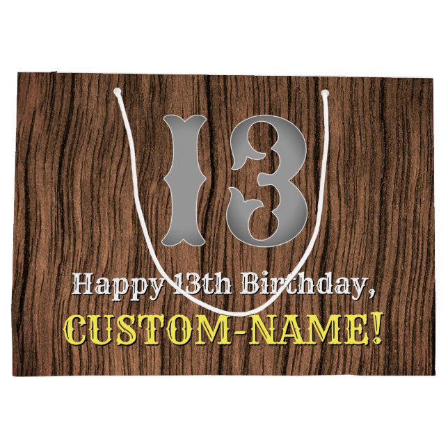 Bolsa De Regalo Grande 13.º cumpleaños: Country Western Inspired Look, No (Reverso)