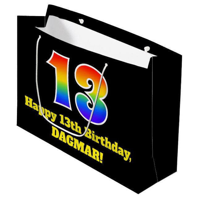 Bolsa De Regalo Grande 13 cumpleaños ~ Diversión, colorido, vibrante, arc (Angulo Anverso)